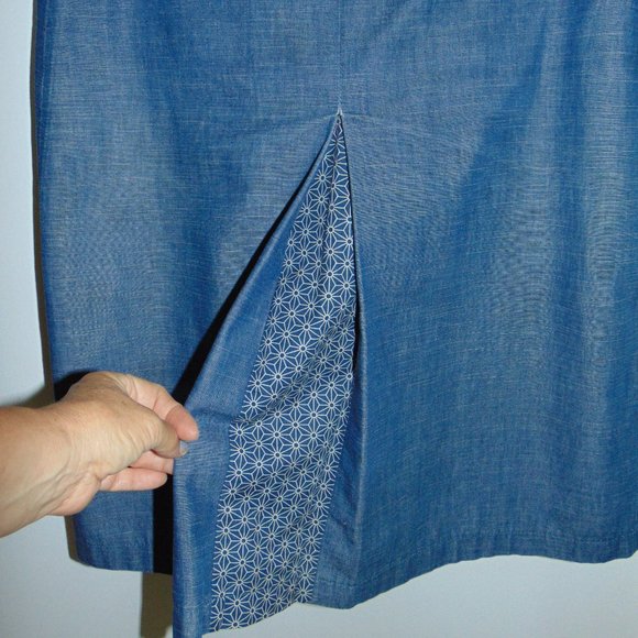 German Designer Von-Ostendorf.de Denim Look Woven Cotton Inverted Pleated Skirt - Picture 2 of 5